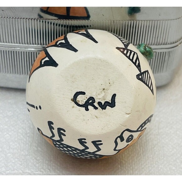 Native American Art Handmade Hand Painted Pottery Vase Miniature Signed CRW - Picture 9 of 11